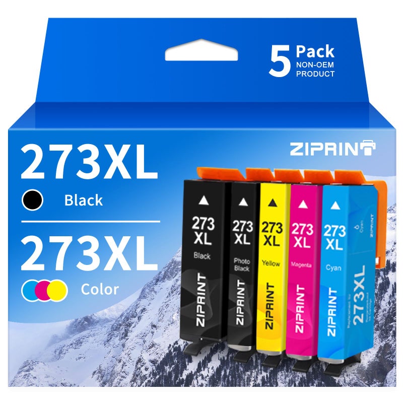 ZIPRINT 273XL Remanufactured Ink Cartridge Replacement for Epson 273 Ink Cartridges, for XP-800 XP-810 XP-820 XP-600 XP-610 XP-620 XP-520 Printer, Black Cyan Magenta Yellow Photo Black, 5-Pack 273XL - Image 1